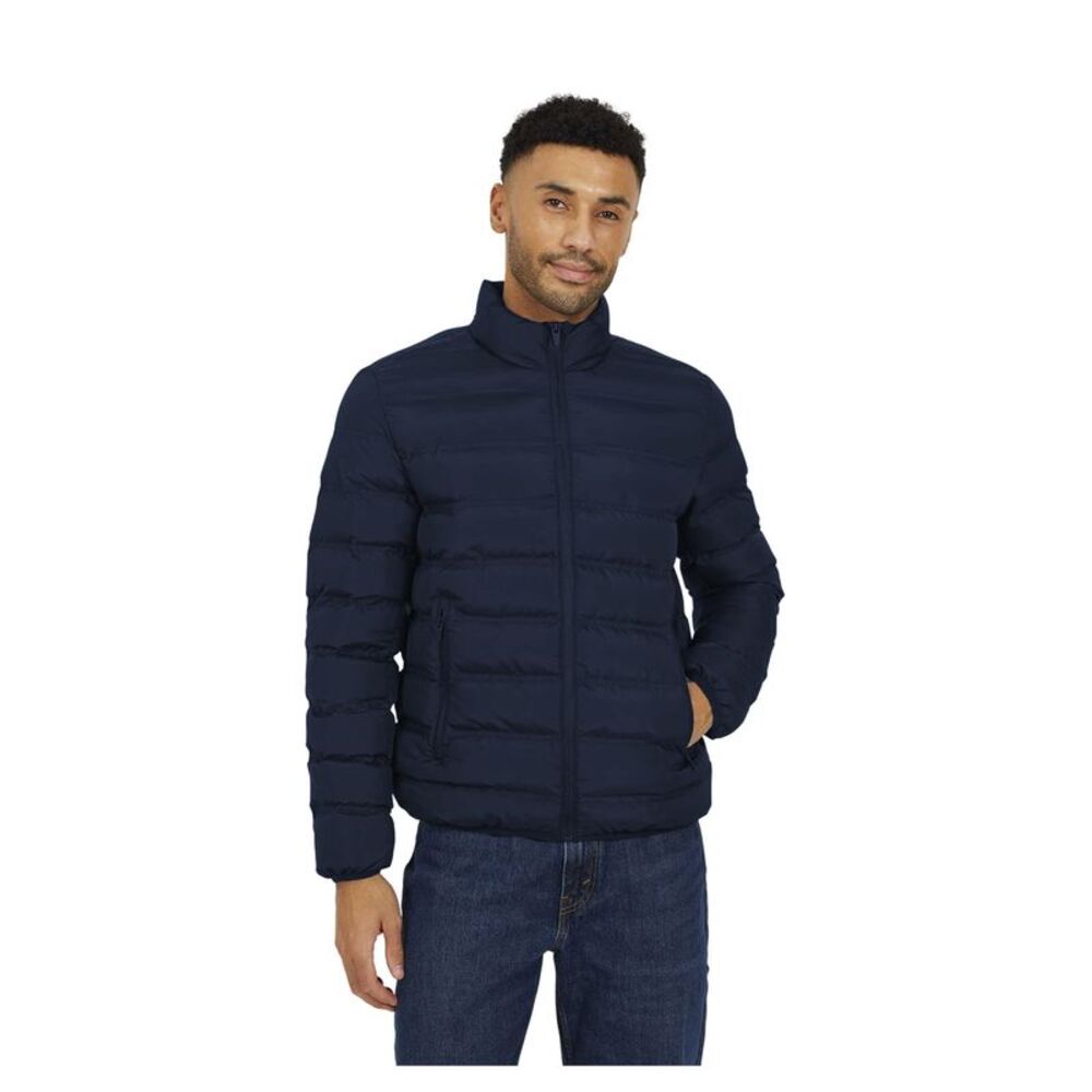 Brave Soul Mens Marley Quilted Funnel Neck Jacket / Navy